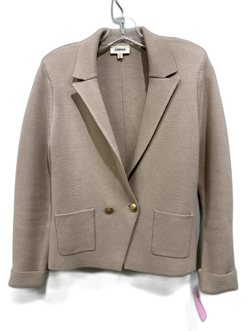 L'agence Size M Taupe Cotton Blend Rib Knit Gold Button Detail Jacket Taupe / M