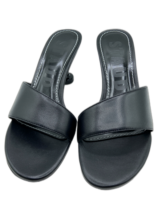 Staud Shoe Size 38 Black Leather Contrast Stitch Round Toe Kitten Heel Sandals Black / 38