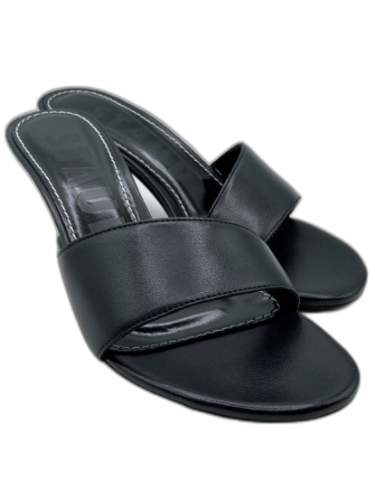 Staud Shoe Size 38 Black Leather Contrast Stitch Round Toe Kitten Heel Sandals Black / 38