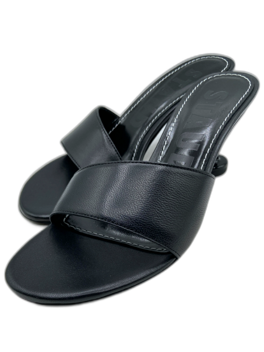 Staud Shoe Size 38 Black Leather Contrast Stitch Round Toe Kitten Heel Sandals Black / 38