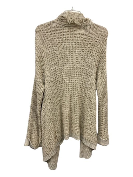 Free People Size XS Beige White Cotton Blend Open Knit Tassel Edge Cardigan Beige White / XS