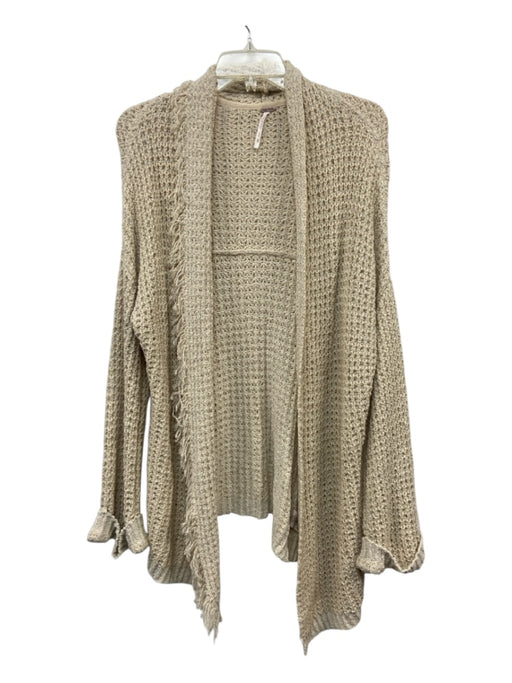 Free People Size XS Beige White Cotton Blend Open Knit Tassel Edge Cardigan Beige White / XS