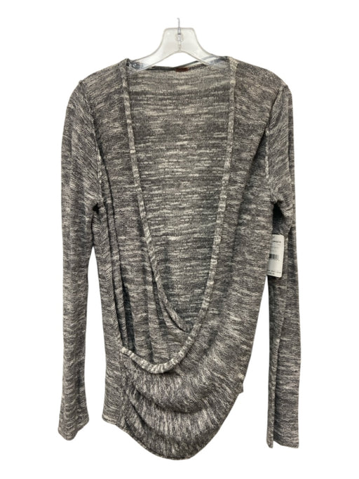Free People Size L Gray & Cream Cotton Blend Long Sleeve Heathered Sweater Gray & Cream / L