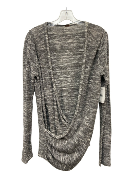 Free People Size L Gray & Cream Cotton Blend Long Sleeve Heathered Sweater Gray & Cream / L