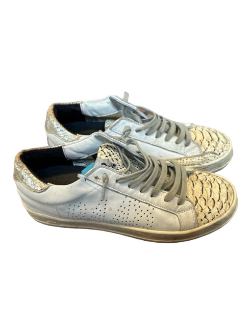 P448 Shoe Size 37 Cream & White Leather Snake Embossed Athletic Sneakers Cream & White / 37