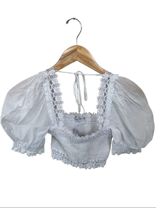 Charo Ruiz Ibiza Size XS White Cotton Lace Detail Scrunch Puff Sleeve Crop Top White / XS