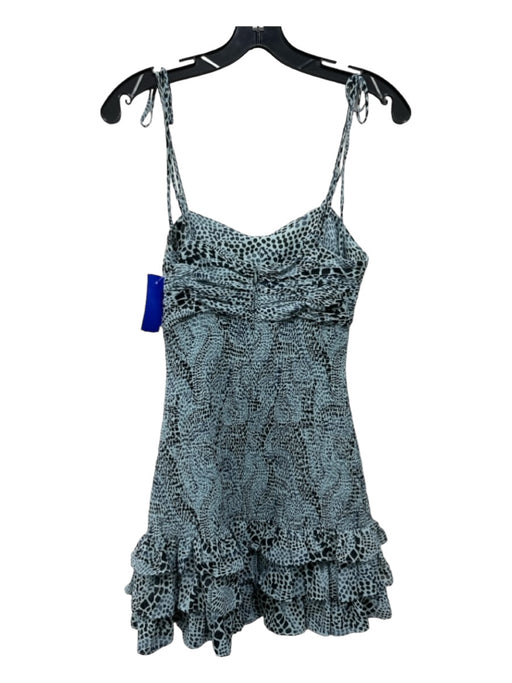 Cinq a Sept Size 0 Blue & Black Polyester Sleeveless Rouched Animal Print Dress Blue & Black / 0