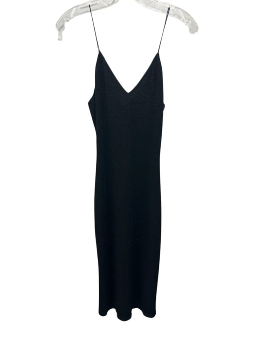 Alice + Olivia Size 2 Black Polyester Blend Textured V Neck Fitted Midi Dress Black / 2