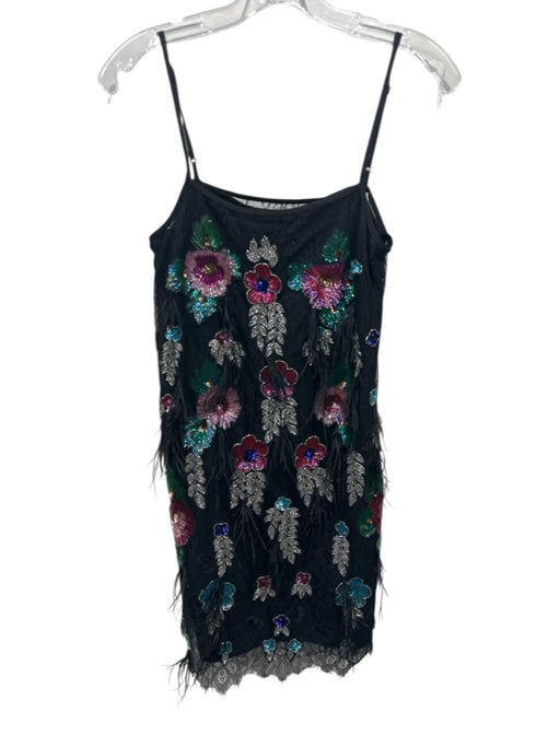 Sea New York Size XS Black & Multi Nylon Lace Overlay Floral Sequined Mini Dress Black & Multi / XS