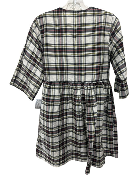 Ganni Size 34 / XS Black, White, Yellow Linen & Silk Plaid Tie Detail Dress Black, White, Yellow / 34 / XS