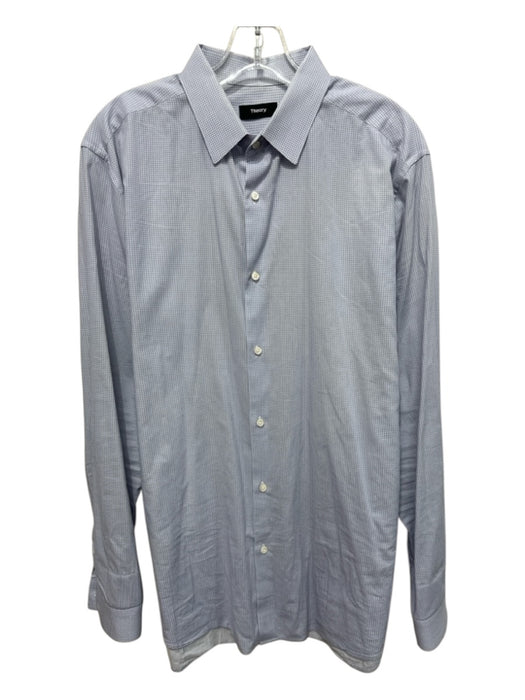 Theory Size 16.5 Blue & White Cotton Blend Micro Button Up Long Sleeve Shirt Blue & White / 16.5