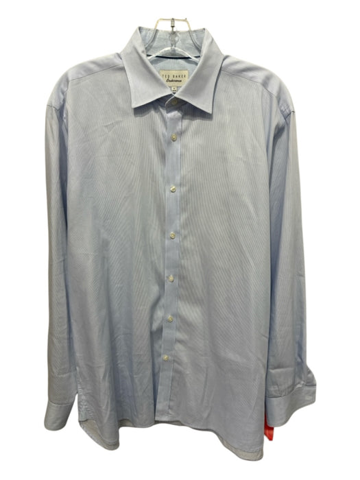 Ted Baker Size 17 Light Blue & White Cotton Striped Button up Long Sleeve Shirt Light Blue & White / 17