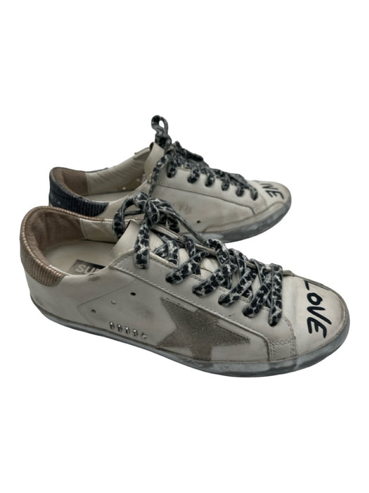 Golden Goose Shoe Size 37 White, Gray & Black Leather Lace Up Words Sneakers White, Gray & Black / 37