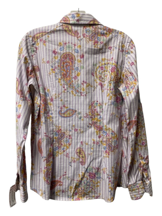 Etro Size 42 Purple Pink & Yellow Cotton Striped Floral & Abstract Blouse Purple Pink & Yellow / 42