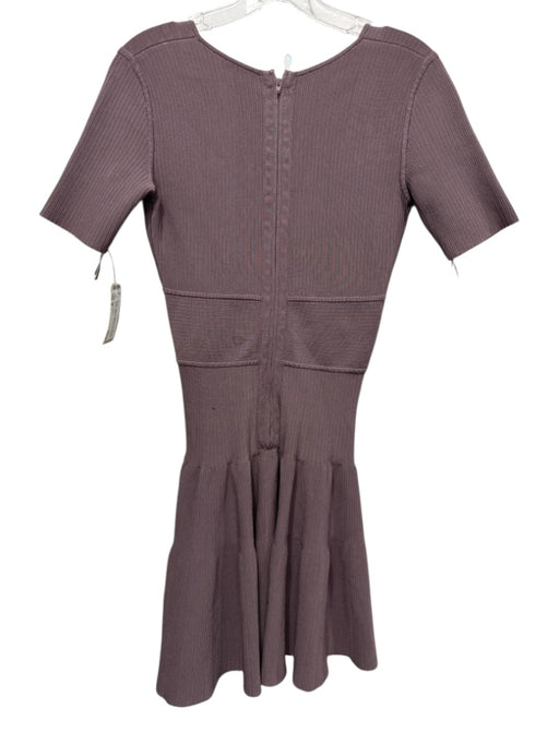 Issa London Size M Brown Rayon & Spandex V Neck Short Sleeve Ribbed Dress Brown / M