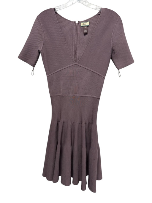 Issa London Size M Brown Rayon & Spandex V Neck Short Sleeve Ribbed Dress Brown / M