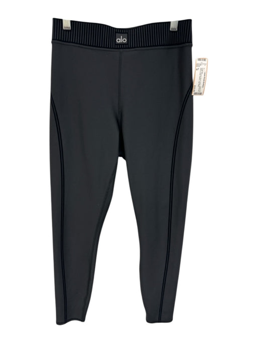 Alo Size M Black Polyester Blend Elastic Waistband Velvet Detail Leggings Black / M