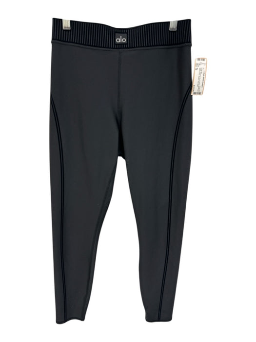 Alo Size M Black Polyester Blend Elastic Waistband Velvet Detail Leggings Black / M