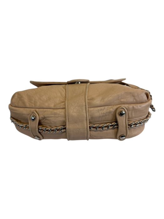 MCM Nude Beige Leather Silver Hardware Braided chain Top Flap Messenger Bag Nude Beige