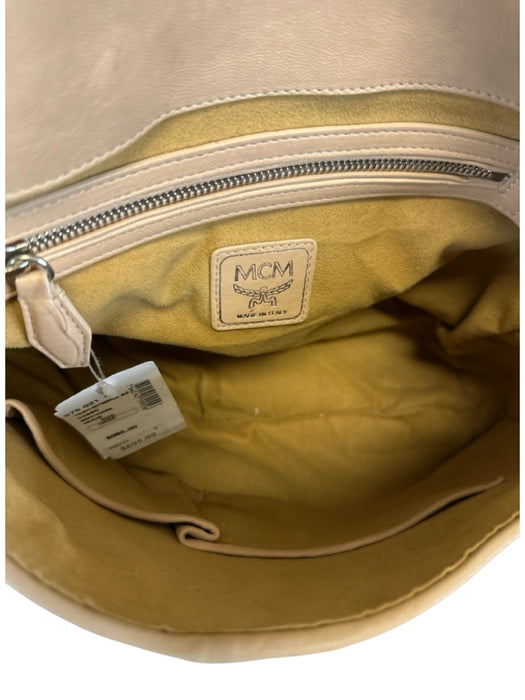 MCM Nude Beige Leather Silver Hardware Braided chain Top Flap Messenger Bag Nude Beige