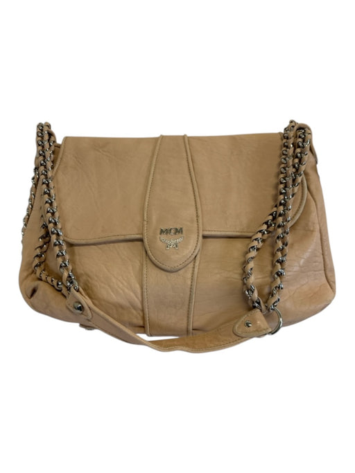 MCM Nude Beige Leather Silver Hardware Braided chain Top Flap Messenger Bag Nude Beige