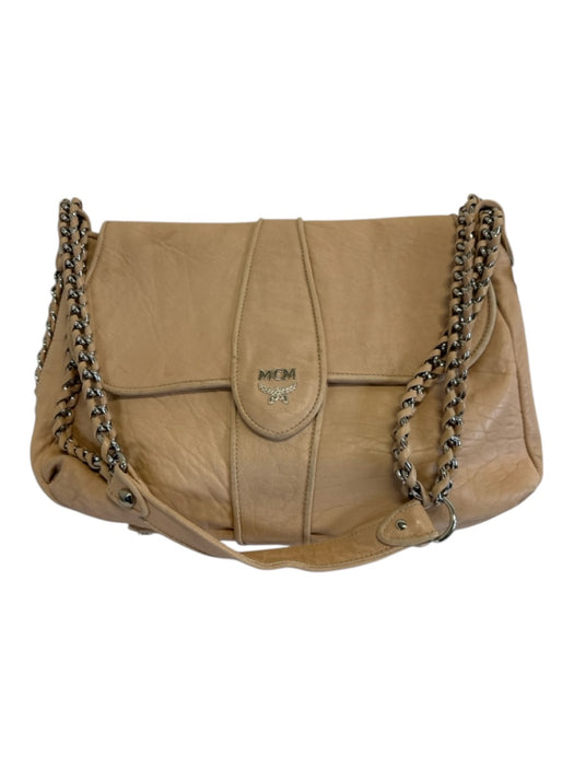 MCM Nude Beige Leather Silver Hardware Braided chain Top Flap Messenger Bag Nude Beige