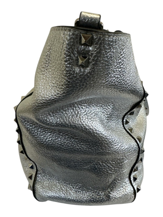 Valentino Silver Leather Pebbled Rock Studs Shoulder Strap Tote Bag Silver