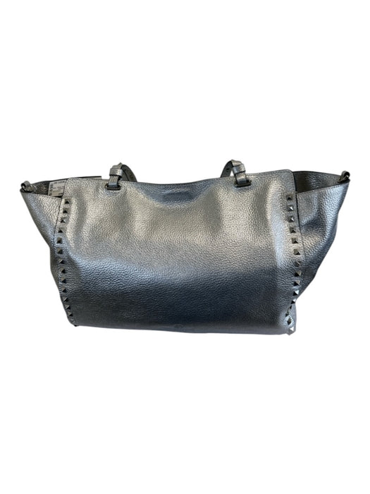 Valentino Silver Leather Pebbled Rock Studs Shoulder Strap Tote Bag Silver