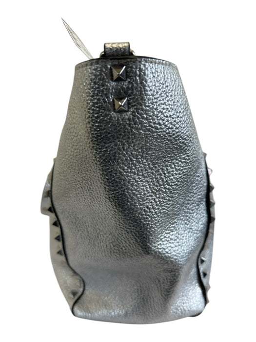 Valentino Silver Leather Pebbled Rock Studs Shoulder Strap Tote Bag Silver