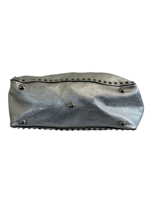 Valentino Silver Leather Pebbled Rock Studs Shoulder Strap Tote Bag Silver