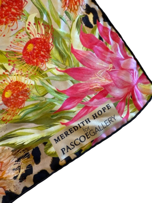 Pascoe Gallery Pink, Green, Beige Silk Rolled Hem Big Cats Floral Square scarf Pink, Green, Beige / Large
