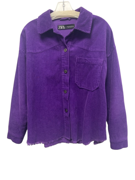 Zara Size M Purple Cotton Corduroy Long Sleeve Button Up Top Purple / M
