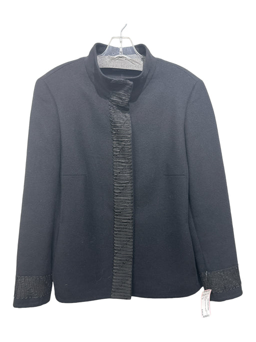 Akris Size 14 Black Wool Snap Button Applique Jacket Black / 14