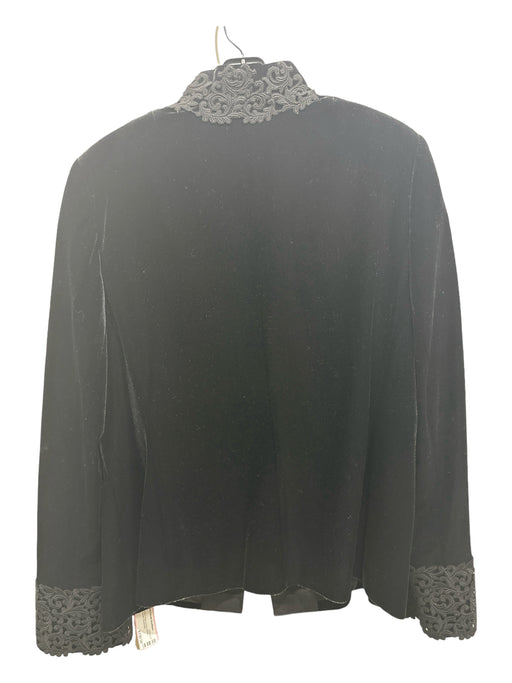 Akris Size 14 Black Polyester Hook & Eye Velvet Applique Pockets Jacket Black / 14