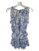 Misa Size S White & Blue Viscose Flutter Sleeves Peacock feather Ruffles Dress White & Blue / S