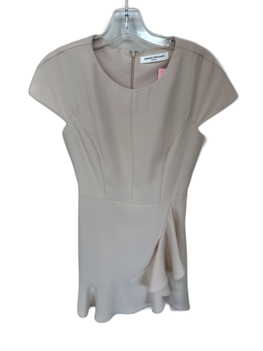 Amanda Uprichard Size P Tan Polyester Cap Sleeve Back Zip Ruffles Dress Tan / P