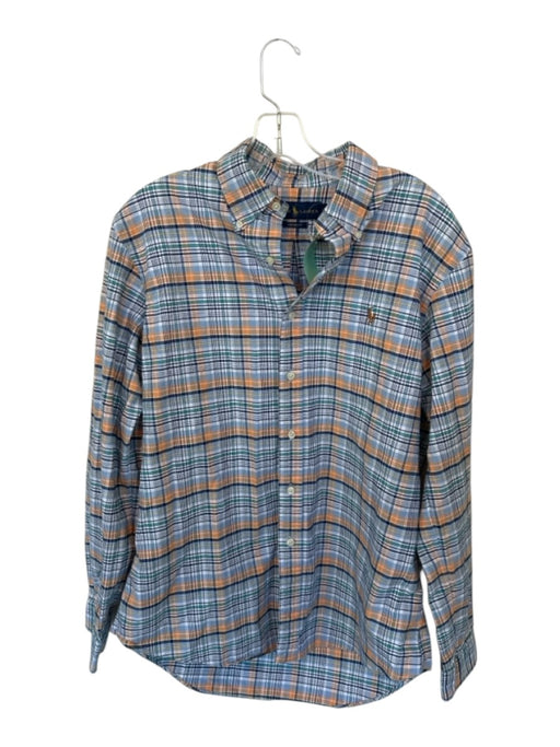 Ralph Lauren Size L Blue & Orange Cotton Plaid Button Down Collar Men's Shirt Blue & Orange / L