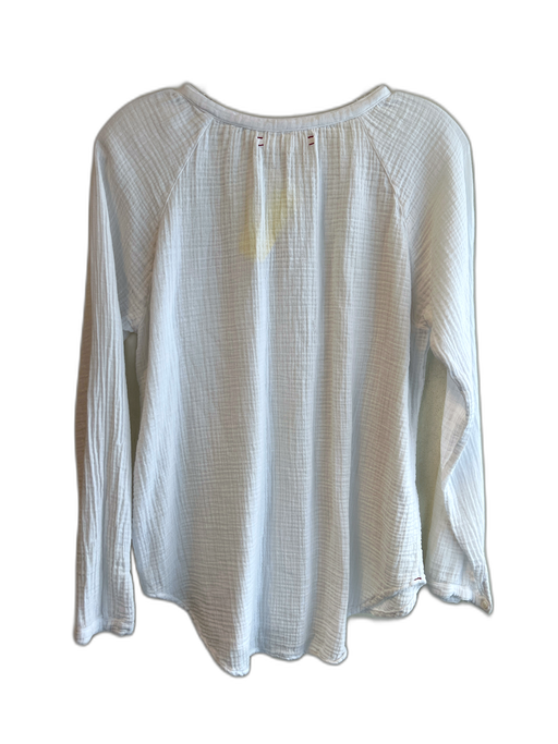 XiRENA Size S White Cotton Gauze Round Neck 1/2 Button Long Sleeve Top White / S