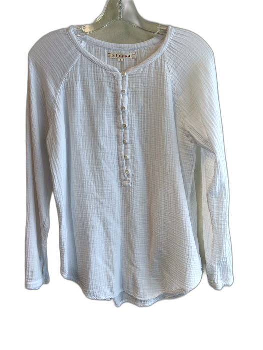 XiRENA Size S White Cotton Gauze Round Neck 1/2 Button Long Sleeve Top White / S