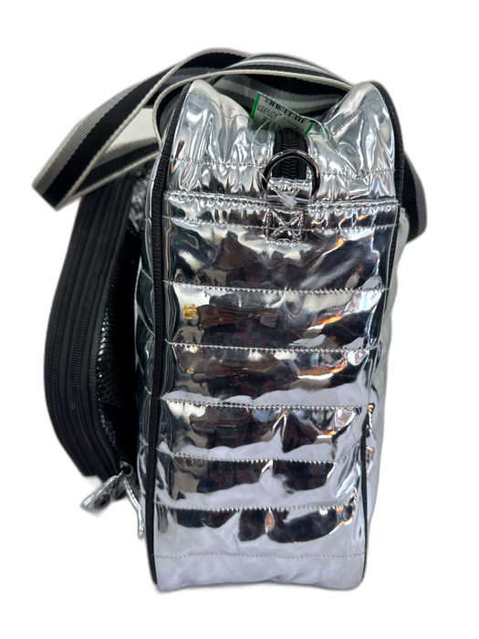 Think Royln Silver & Black Polyester Metallic Quilted Shoulder Strap Inc. Bag Silver & Black