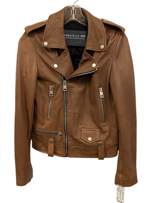 Bagatelle Size XS Brown Leather Long Sleeve Zip Front Moto Jacket Brown / XS
