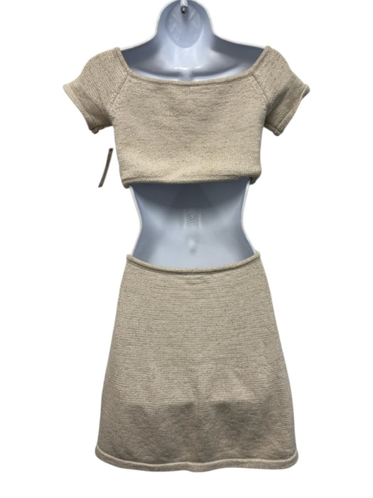 Cult Gaia Size Large Beige Cotton Blend Short Sleeve Cut Out Twist Knot Dress Beige / Large