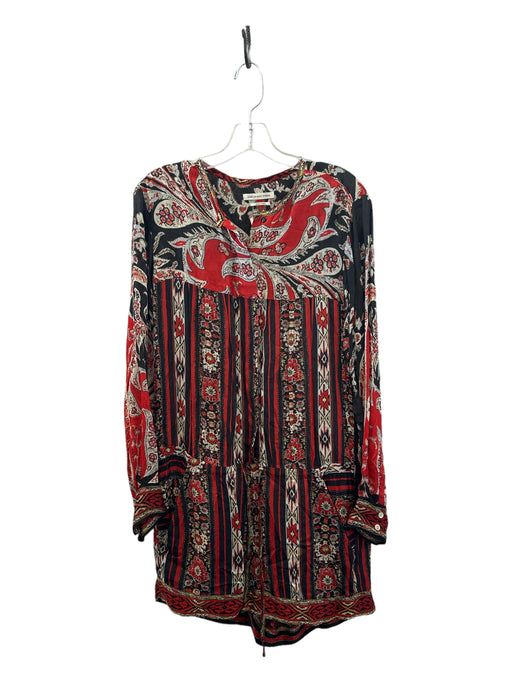 Isabel Marant Size 3 Black, Red, White Viscose Abstract Button Up Romper Black, Red, White / 3