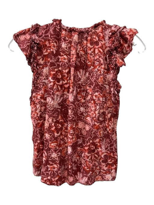 Ulla Johnson Size 2 Red & Pink Cotton Floral Paisley V Neck Top Red & Pink / 2