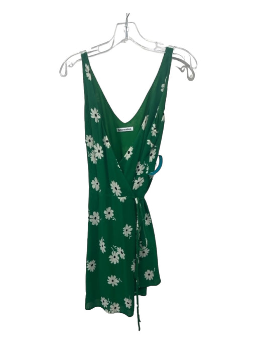 Reformation Size S Green & White Viscose Floral Wrap Sleeveless Above Knee Dress Green & White / S