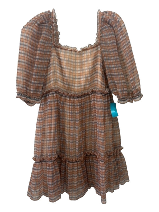 Sea New York Size S Orange & Blue Polyester Plaid Micropleats 1/2 sleeve Dress Orange & Blue / S