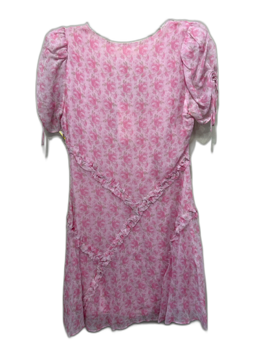 Loveshackfancy Size 0 Pink Viscose Floral Mini Short Sleeve V Neck Dress Pink / 0