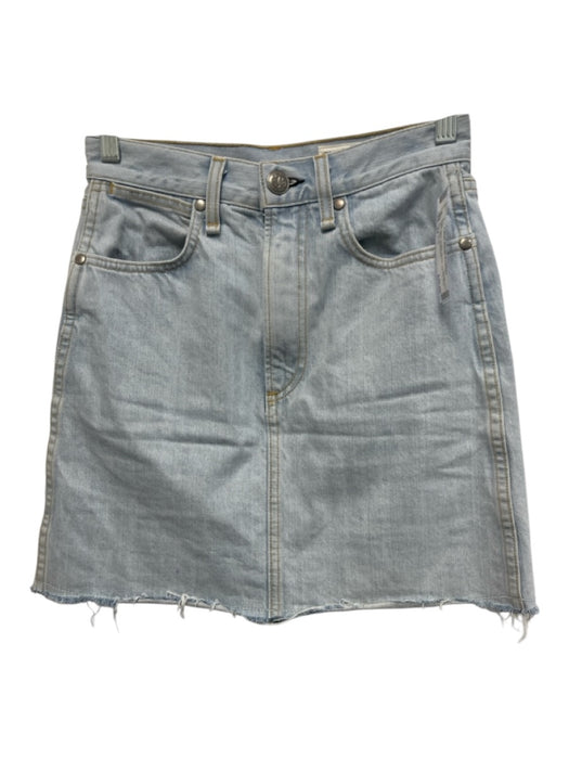 Rag & Bone Size 24 Light Wash Cotton Denim Zip Fly Raw Hem Mini Skirt Light Wash / 24