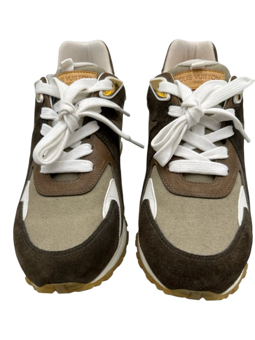 Louis Vuitton Shoe Size 36.5 Brown, Gray, White Suede & Canvas Laces Sneakers Brown, Gray, White / 36.5
