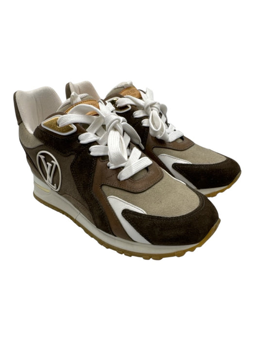 Louis Vuitton Shoe Size 36.5 Brown, Gray, White Suede & Canvas Laces Sneakers Brown, Gray, White / 36.5